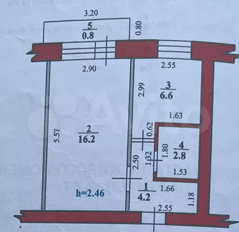 1-к. квартира, 30,6 м, 5/5 эт. - Фото 0