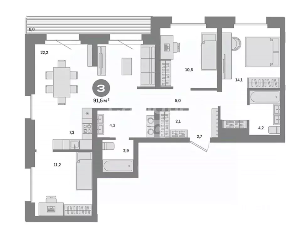 3-к кв. Москва Тагильская ул., вл5с13 (91.5 м) - Фото 2