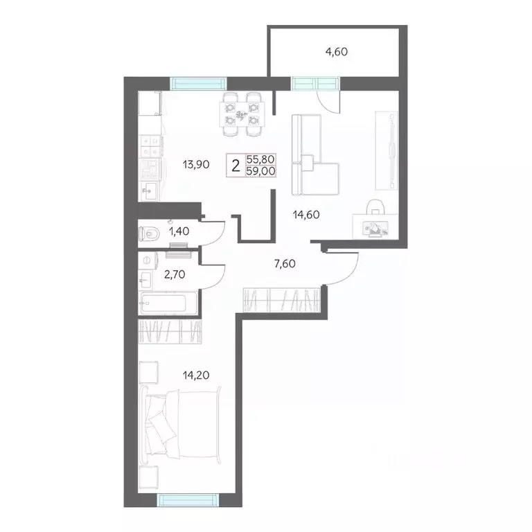 2-к кв. Тюменская область, Тобольск 7А мкр, 29 (59.0 м) - Фото 0