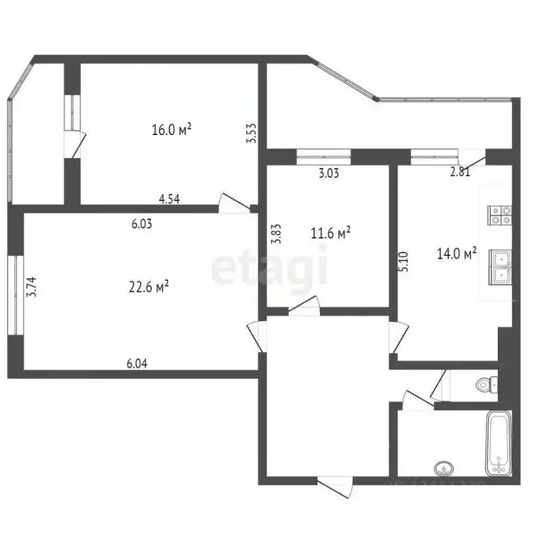 3-к кв. Белгородская область, Белгород ул. Макаренко, 22 (83.5 м) - Фото 1