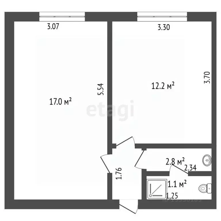 2-к кв. Самарская область, Самара Запорожская ул., 39 (34.8 м) - Фото 2