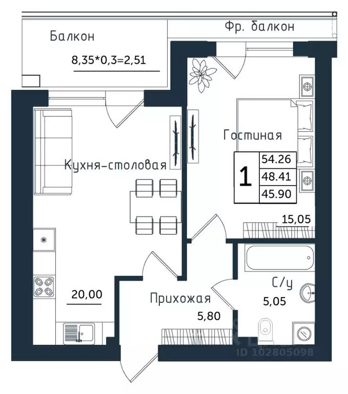 1-к кв. Калининградская область, Янтарный пгт ул. Советская (54.26 м) - Фото 0