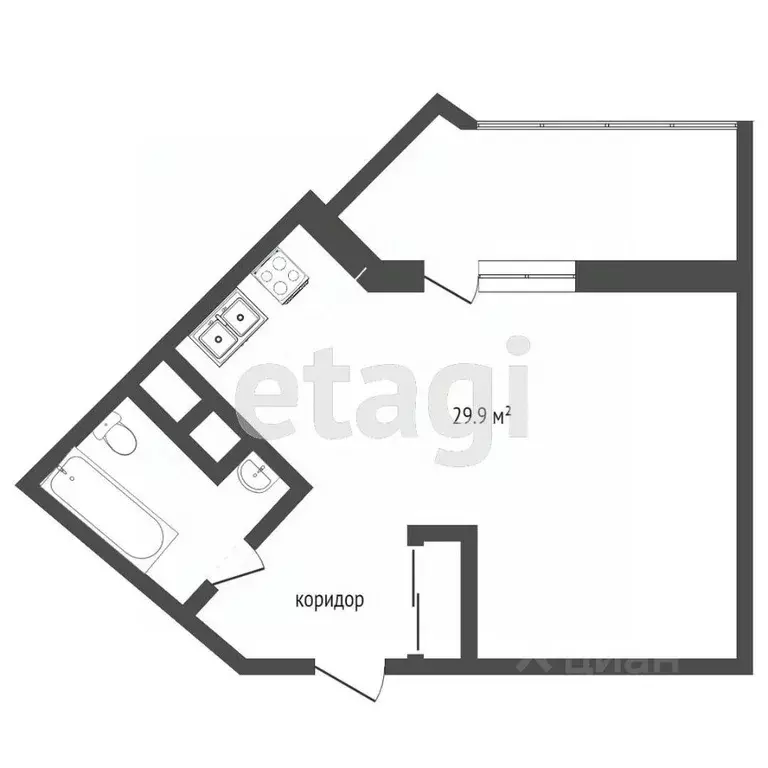 Студия Ханты-Мансийский АО, Сургут Университетская ул., 49 (29.7 м) - Фото 1