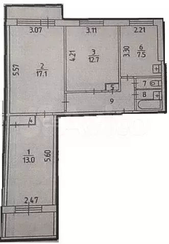 3-к. квартира, 60,7 м, 7/9 эт. - Фото 0