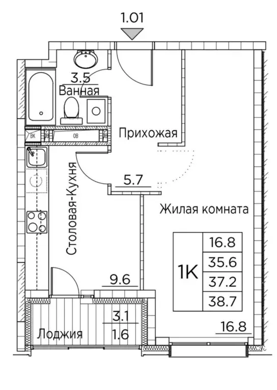 1-к кв. Приморский край, Владивосток ул. Расула Гамзатова, 7к2 (38.7 ... - Фото 0