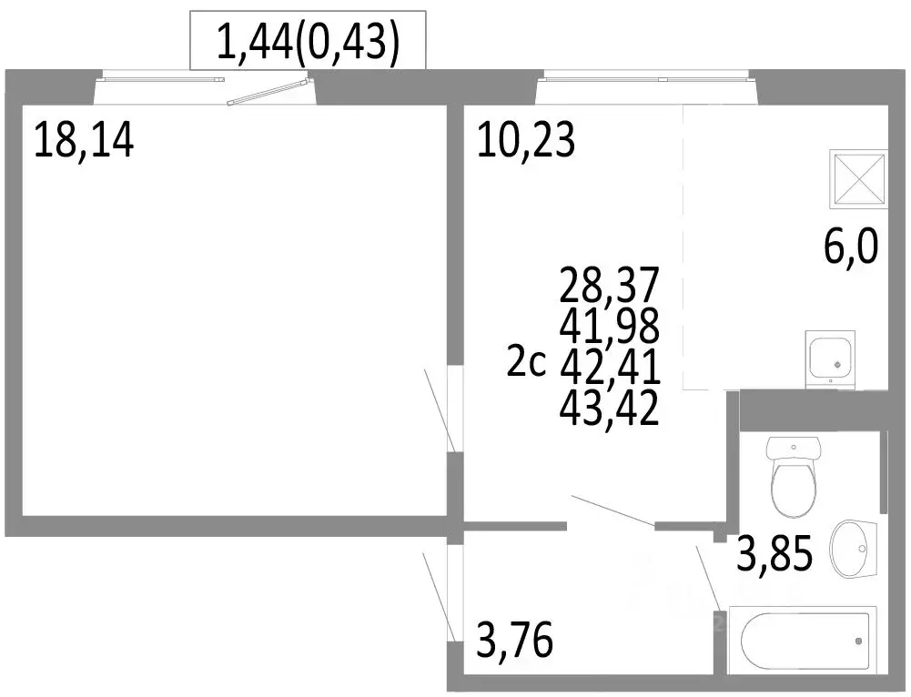2-к кв. Челябинская область, Челябинск ул. Блюхера, 125В (42.41 м) - Фото 0
