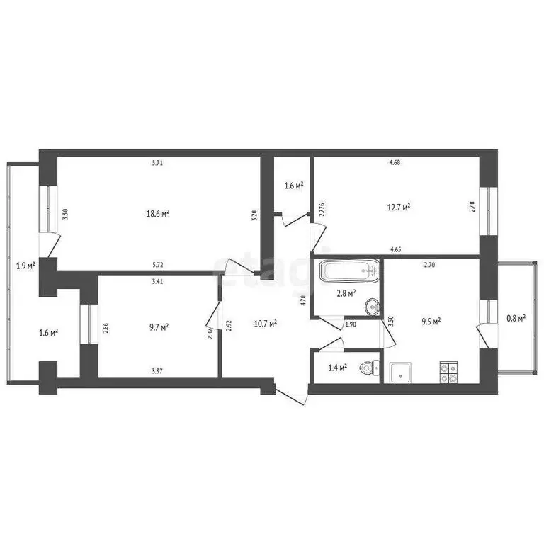 3-комнатная квартира: Феодосия, улица Челнокова, 66 (64.9 м) - Фото 1