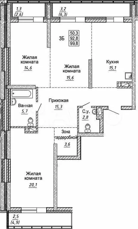 3-к. квартира, 99,8 м, 2/30 эт. - Фото 0