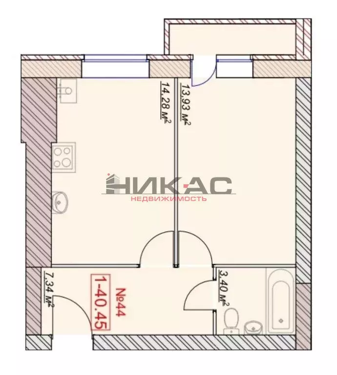 1-комнатная квартира: Красный Бор, Заволжская улица, 2 (40.45 м) - Фото 2