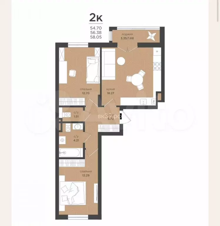 2-к. квартира, 56,4 м, 1/4 эт. - Фото 1