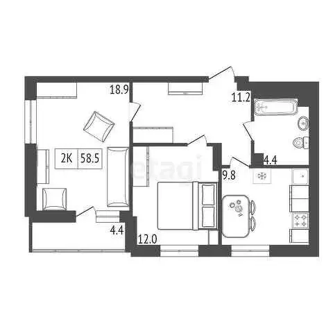Продаётся 2-к квартира, 58.5 м - Фото 0