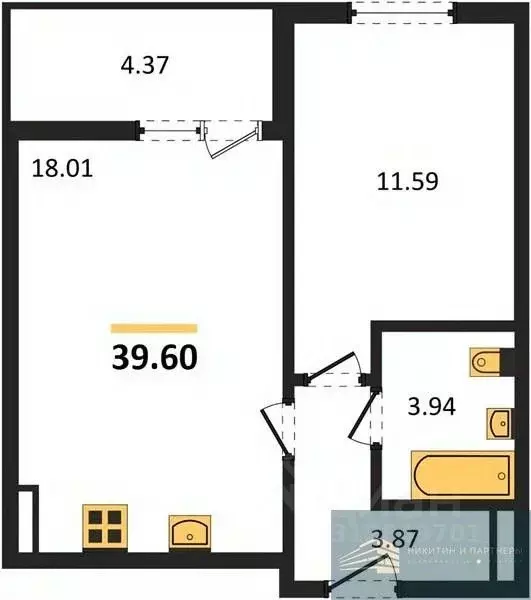 1-к кв. Воронежская область, Воронеж Краснознаменная ул., 72 (39.6 м) - Фото 0