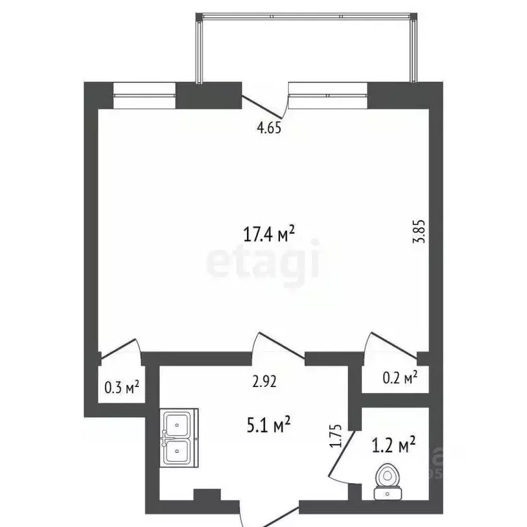 Студия Архангельская область, Коряжма ул. Пушкина, 12 (24.2 м) - Фото 1