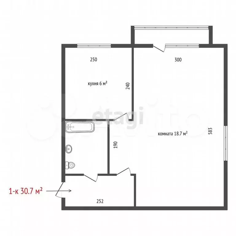 1-к. квартира, 30,7 м, 4/5 эт. - Фото 1