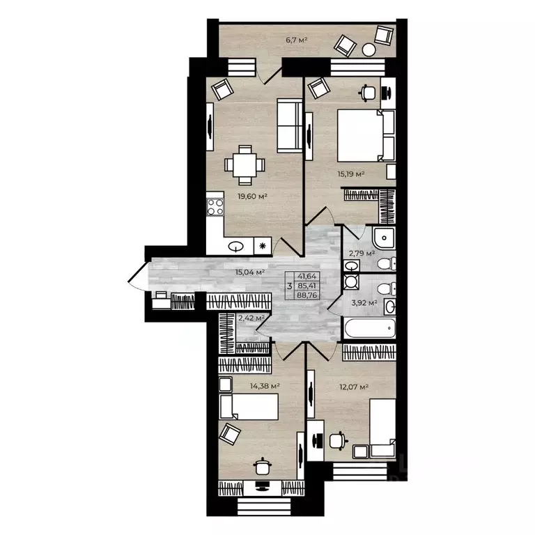 3-к кв. Ярославская область, Ярославль Тормозное ш. (92.11 м) - Фото 1
