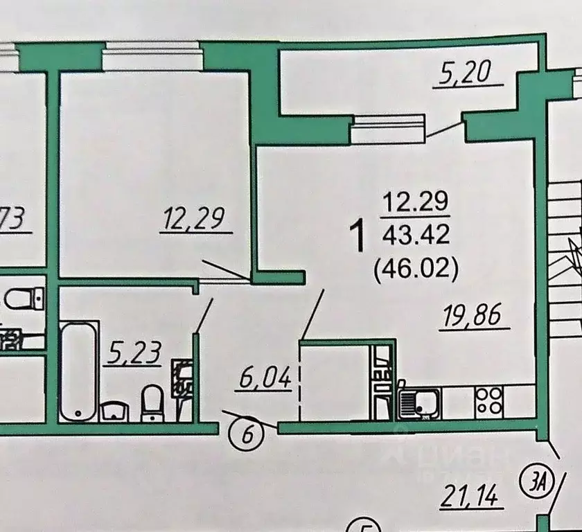 1-к кв. Брянская область, Брянск ул. Имени О.С. Визнюка, 20 (46.0 м) - Фото 1