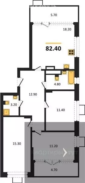 3-комнатная квартира: Воронеж, микрорайон Ключи, ЖК Ключи-клаб (82.1 ... - Фото 1