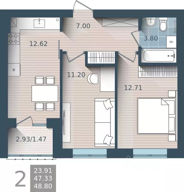 2-к кв. Калининградская область, Калининград ул. Сержанта Мишина, 81к2 ... - Фото 0