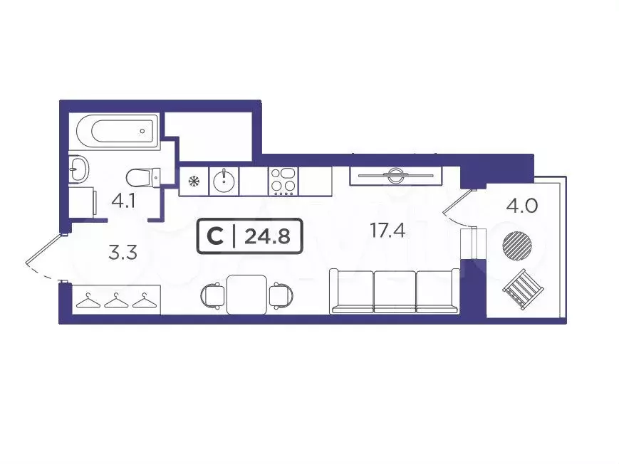 Квартира-студия, 24,4 м, 9/24 эт. - Фото 0