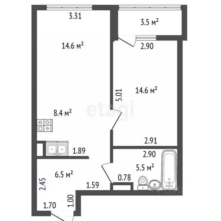 1-к кв. Санкт-Петербург Мебельная ул., 49/92 (49.6 м) - Фото 2
