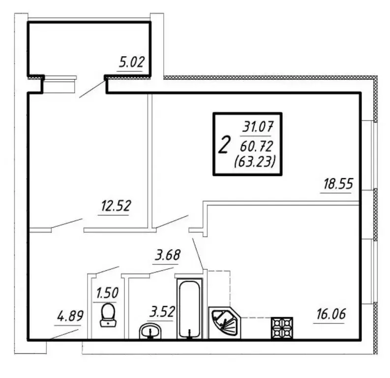 Продаётся 2-к квартира, 60.7 м - Фото 0