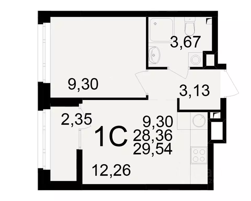 1-к кв. Рязанская область, Рязань Аура жилой комплекс (28.36 м) - Фото 1