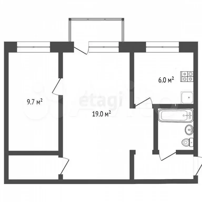 2-к. квартира, 42,1 м, 2/5 эт. - Фото 1