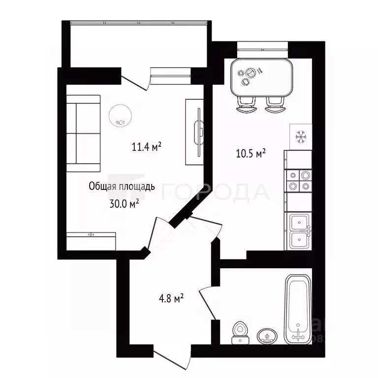 1-к кв. Новосибирская область, Новосибирск ул. Бородина, 54 (30.0 м) - Фото 2