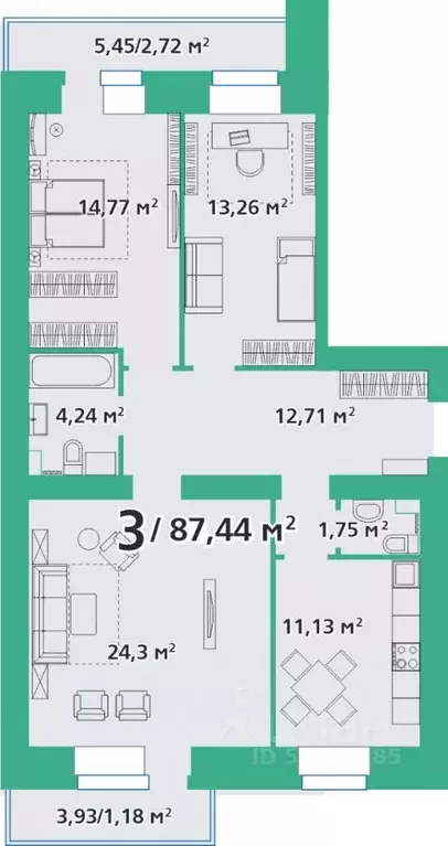 3-к кв. Красноярский край, Красноярск ул. Березина, 82Д (87.42 м) - Фото 0