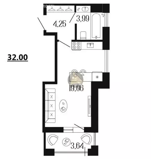 Квартира-студия: Санкт-Петербург, улица Коли Томчака, 3 (32 м) - Фото 1