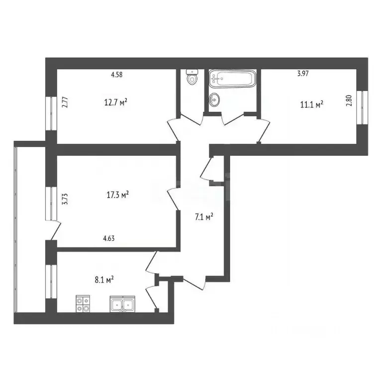 3-к кв. Вологодская область, Вологда Октябрьская ул., 27 (67.7 м) - Фото 2
