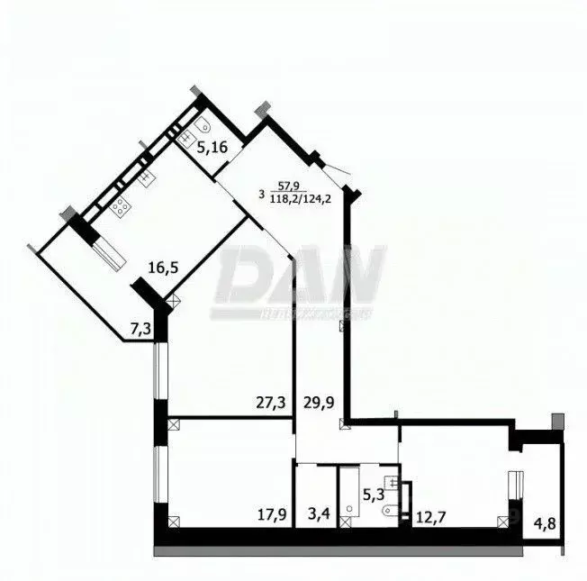 3-к кв. Челябинская область, Челябинск ул. Доватора, 46А (118.0 м) - Фото 1