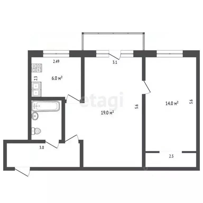 2-к кв. Московская область, Раменское Коммунистическая ул., 6 (44.6 м) - Фото 2