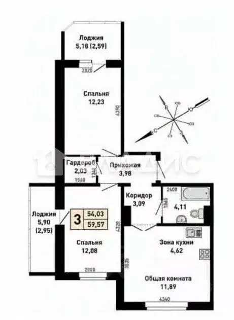 3-к кв. Алтайский край, Барнаул ул. Сергея Семенова, 24 (54.0 м) - Фото 1