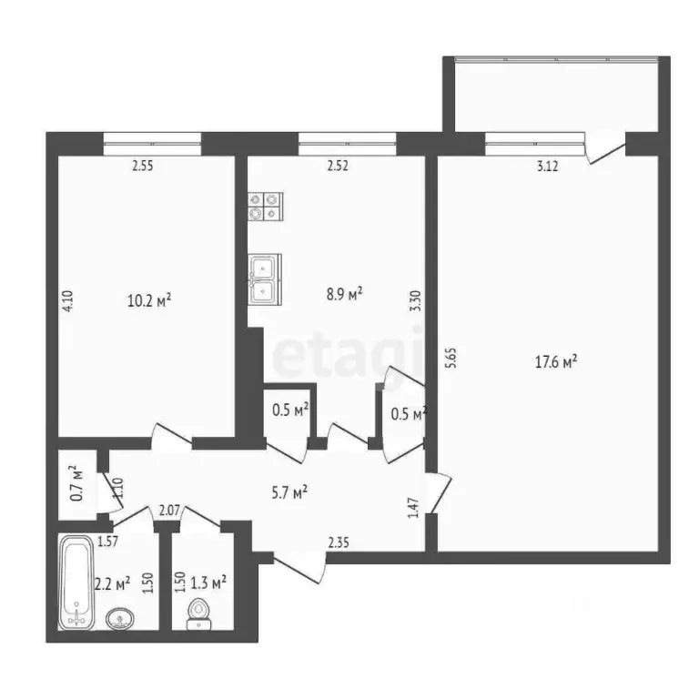 2-к кв. Саха (Якутия), Якутск ул. Лермонтова, 52 (46.0 м) - Фото 1