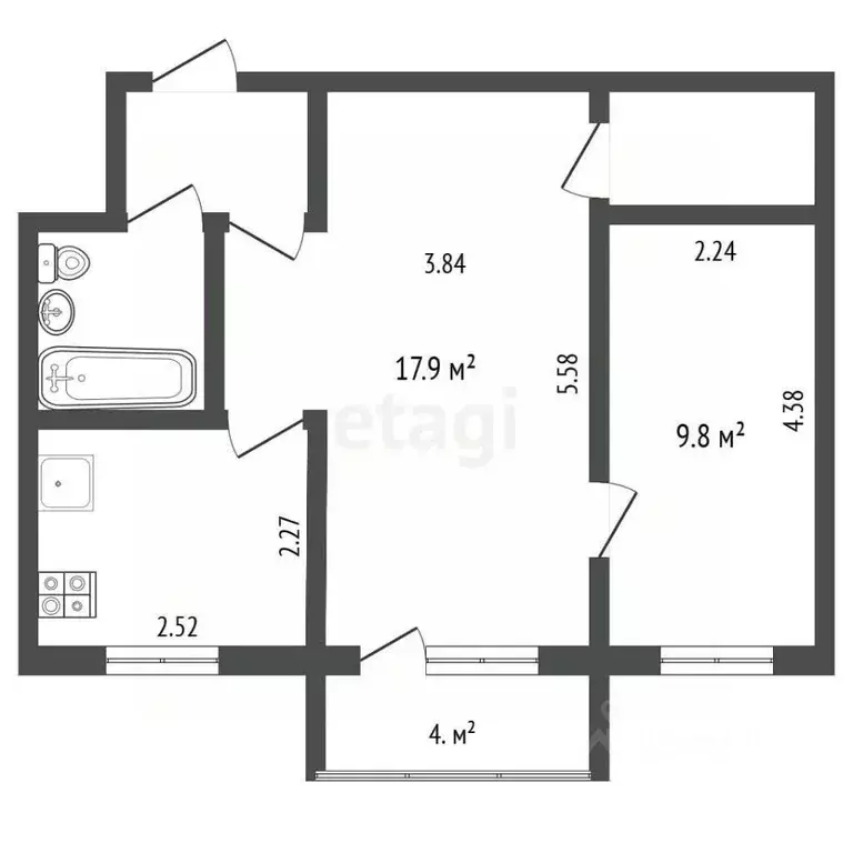2-к кв. Белгородская область, Белгород ул. Некрасова, 5 (41.0 м) - Фото 2