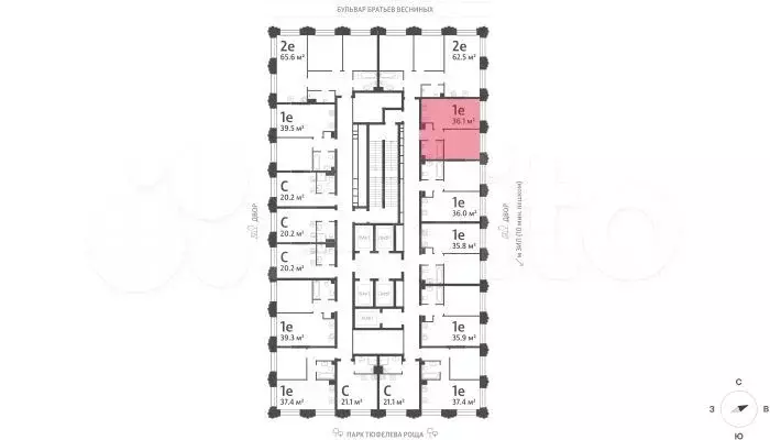 1-к. квартира, 36,1 м, 24/43 эт. - Фото 1