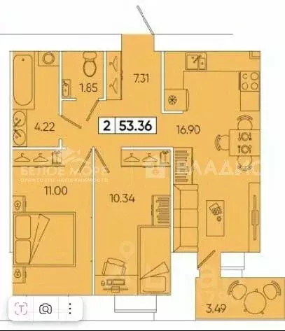 2-к кв. Архангельская область, Северодвинск ул. Торцева, 65 (51.3 м) - Фото 2
