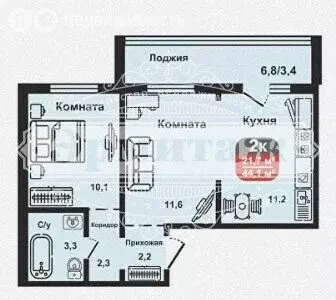 2-комнатная квартира: Курган, улица Дзержинского, 15 (44.1 м) - Фото 1