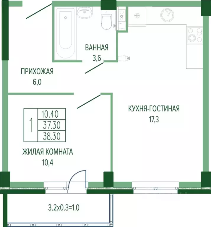 1-к кв. Краснодарский край, Краснодар Круговая ул., 4/1 (38.86 м) - Фото 0