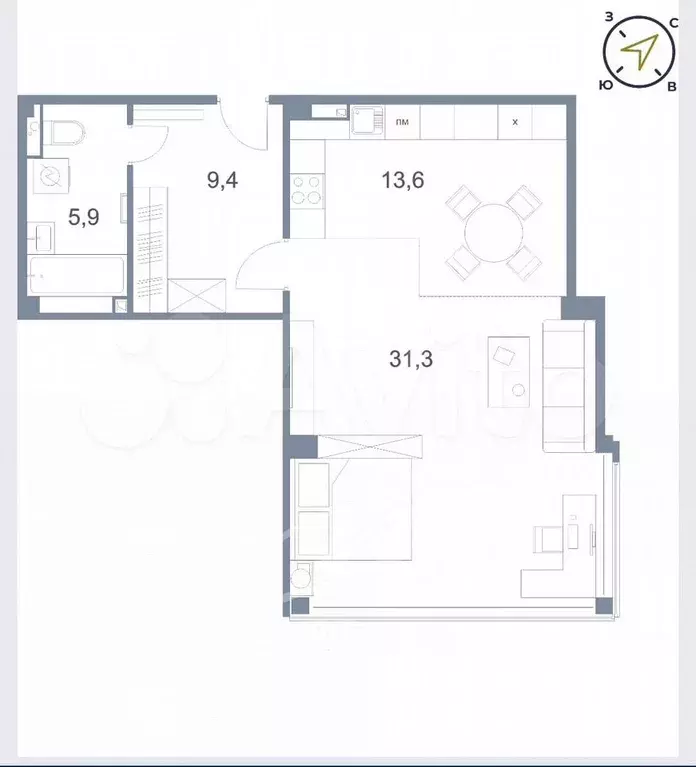 2-к. квартира, 61 м, 1/25 эт. - Фото 0