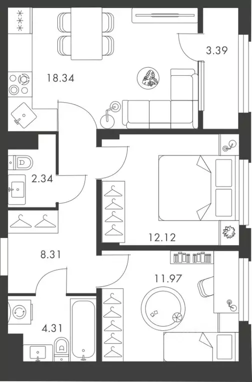 2-к кв. Тульская область, Тула ул. Карпова, 103А (60.78 м) - Фото 0