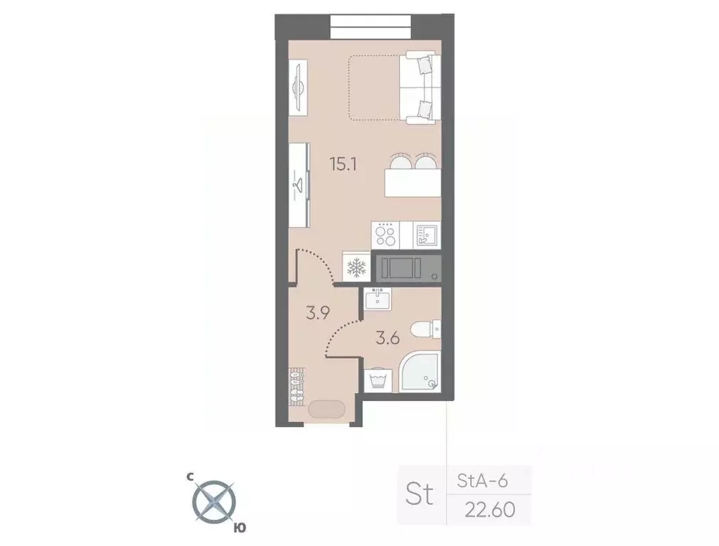 Квартира, студия, 22.6 м - Фото 1