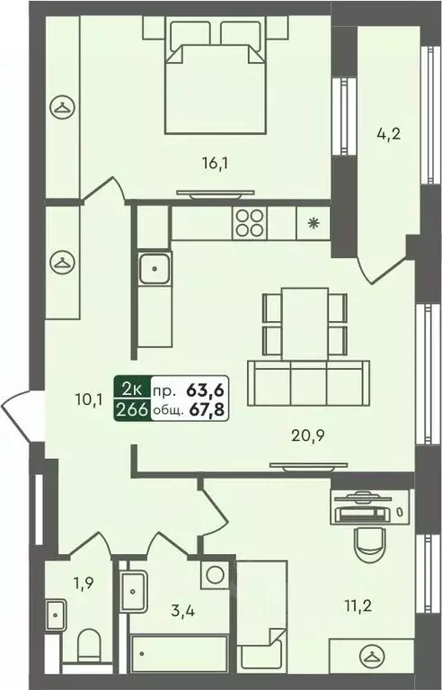 2-к кв. Курганская область, Курган Заозерный жилрайон, 6А мкр, 25/4 ... - Фото 0