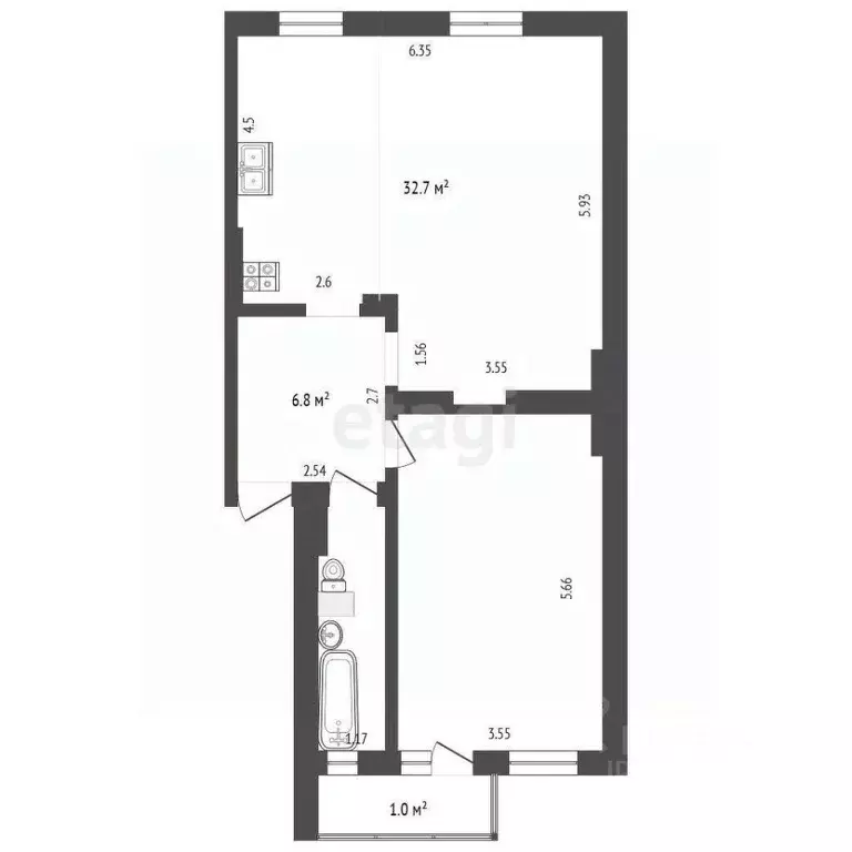2-к кв. Калининградская область, Черняховск ул. Карла Маркса, 9 (64.0 ... - Фото 2