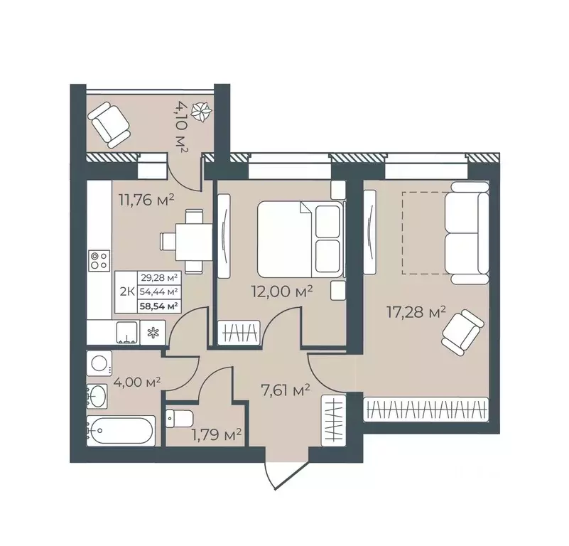 2-к кв. Воронежская область, Бобров  (58.54 м) - Фото 1