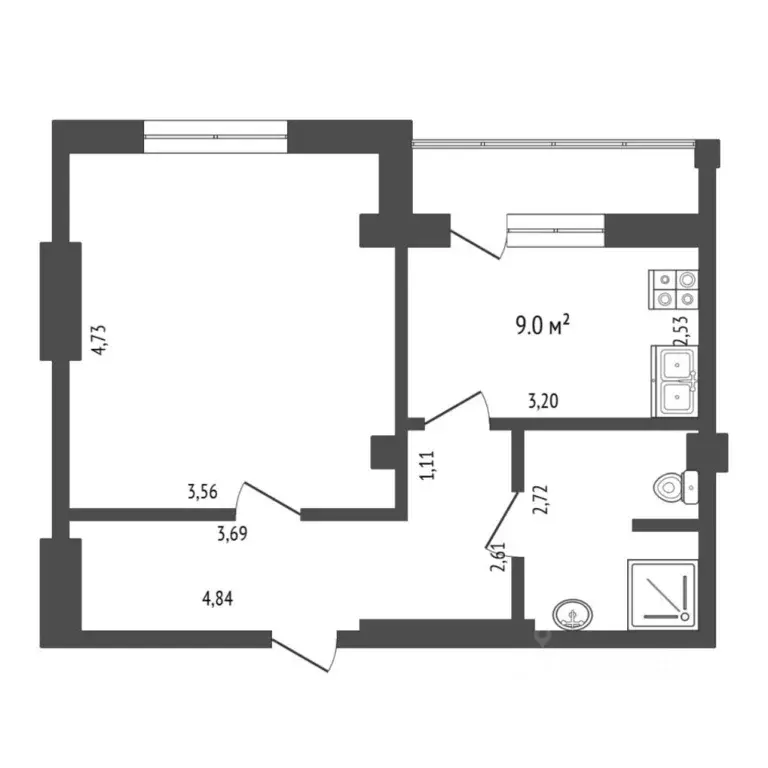 1-к кв. Тюменская область, Тюмень ул. Федюнинского, 56 (38.8 м) - Фото 2