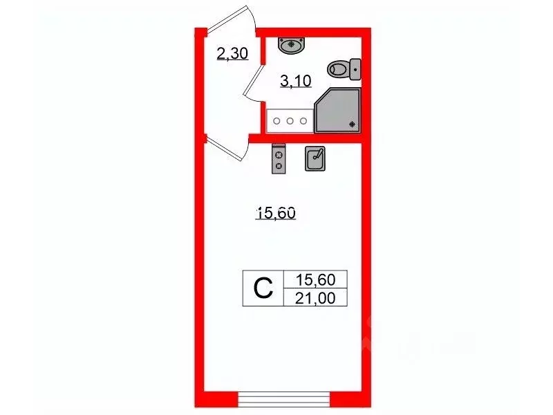 Студия Санкт-Петербург ул. Пейзажная, 24к2 (21.0 м) - Фото 1