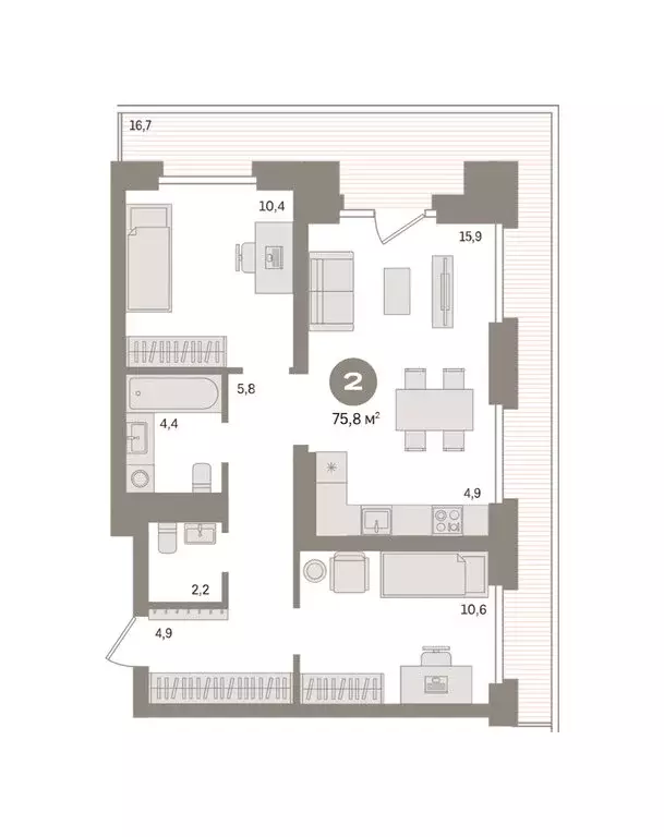 3-комнатная квартира: Тюмень, Причальная улица, 9 (75.8 м) - Фото 2