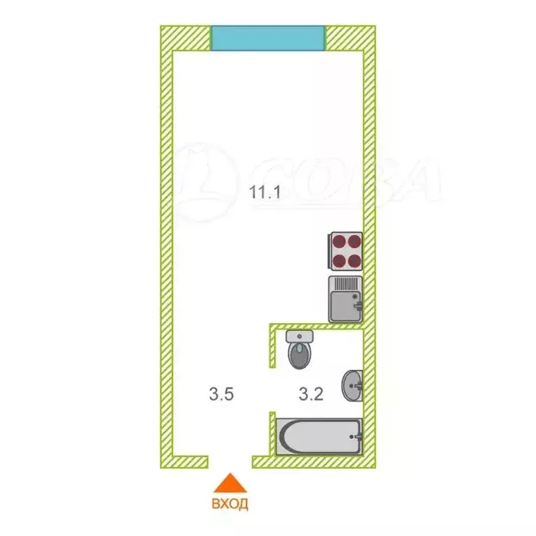 Квартира-студия: Тюмень, Интернациональная улица, 199к9 (18 м) - Фото 1